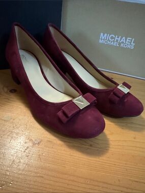Michael Kors Burgundy Suede Bow Mid-Heel Pumps